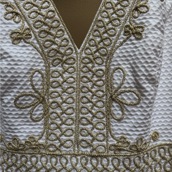 Lilly Pulitzer Aveline Shift Dress in white with gold embroidery - Picture 4 of 5